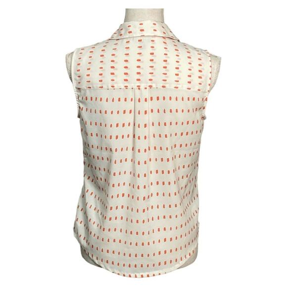 Talbots Nantucket Women's Cream & Orange Dotted Sleeveless Button-Down Blouse SM - Picture 3 of 13